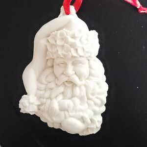 Vintage Mark Klaus White 3D Christmas Holiday Ornament Santa & Holiday Scene